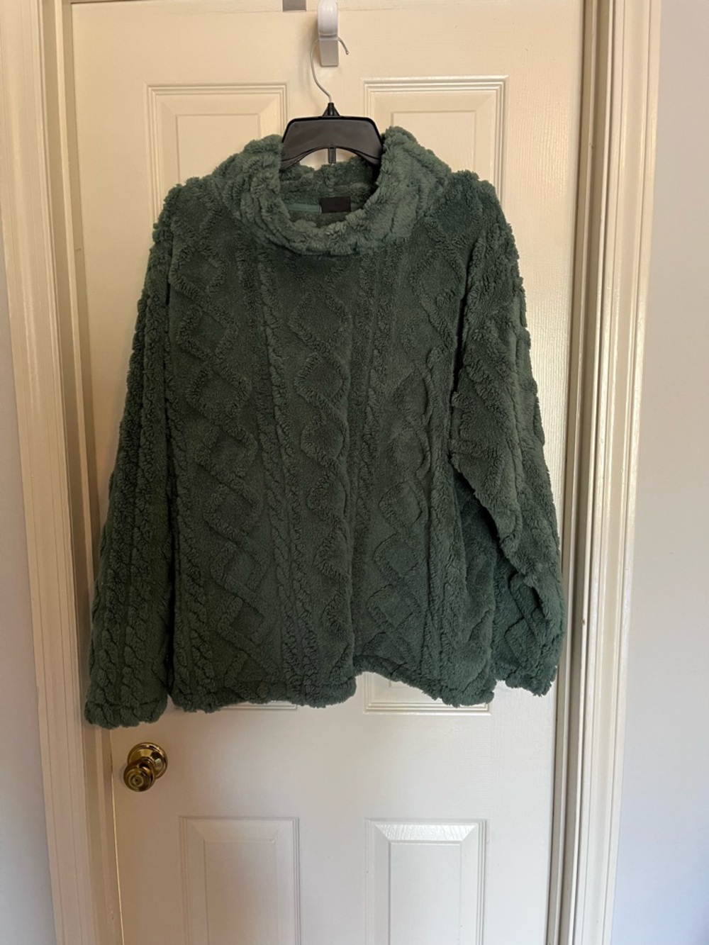 Cozy Green Cable-Knit Faux Shearling Sweater